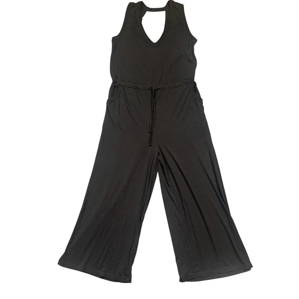BECCA Resortwear Black Wide Leg V Neck Sleeveless Jumpsuit Romper Beach Lounge S - Picture 1 of 10